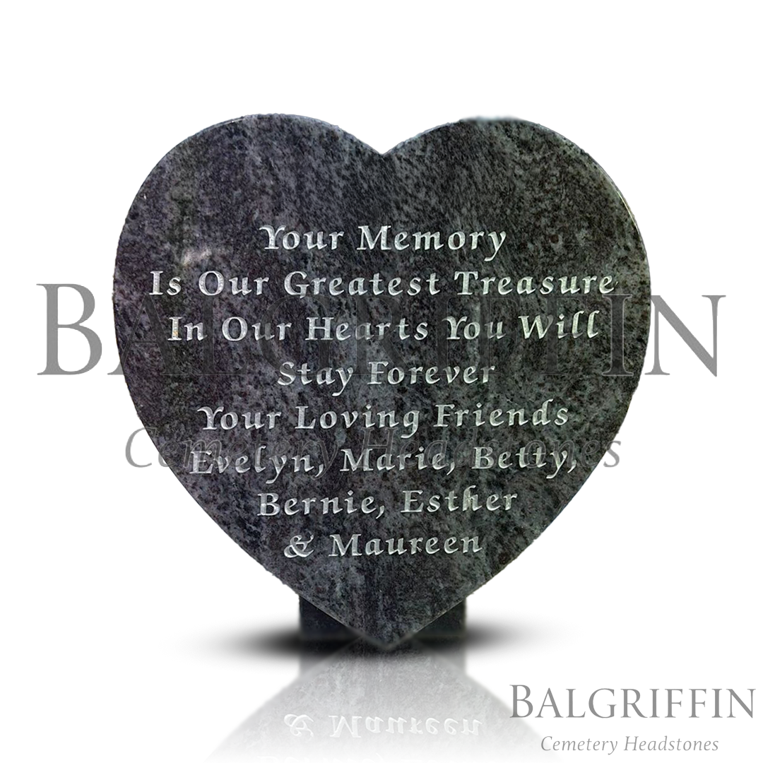 12 Inch Blue Lagoon Granite Heart Memorial Plaque